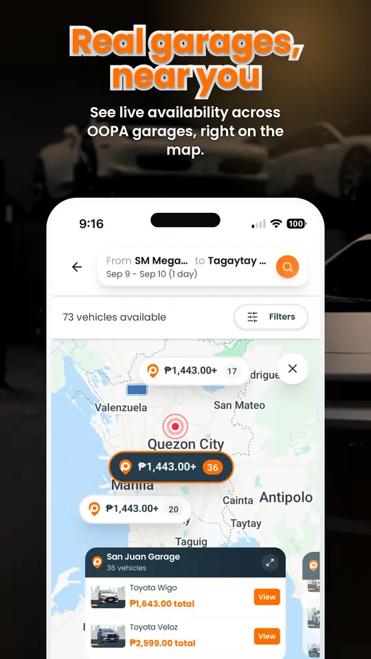 OOPA car rental app screen 2